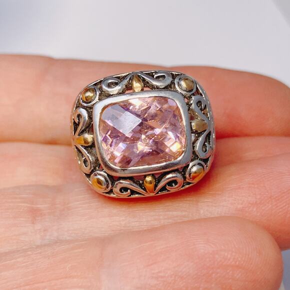 Baroque Revival Pink CZ Ring Size 5.5 Ornate Chunky Wide Band Cubic Zirconia - Picture 6 of 9